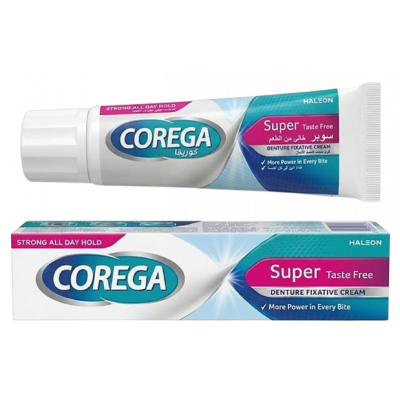 COREGA SUPER DENTURE FIXATIVE CREAM — TASTE FREE STRONG ALL DAY HOLD 20 GM